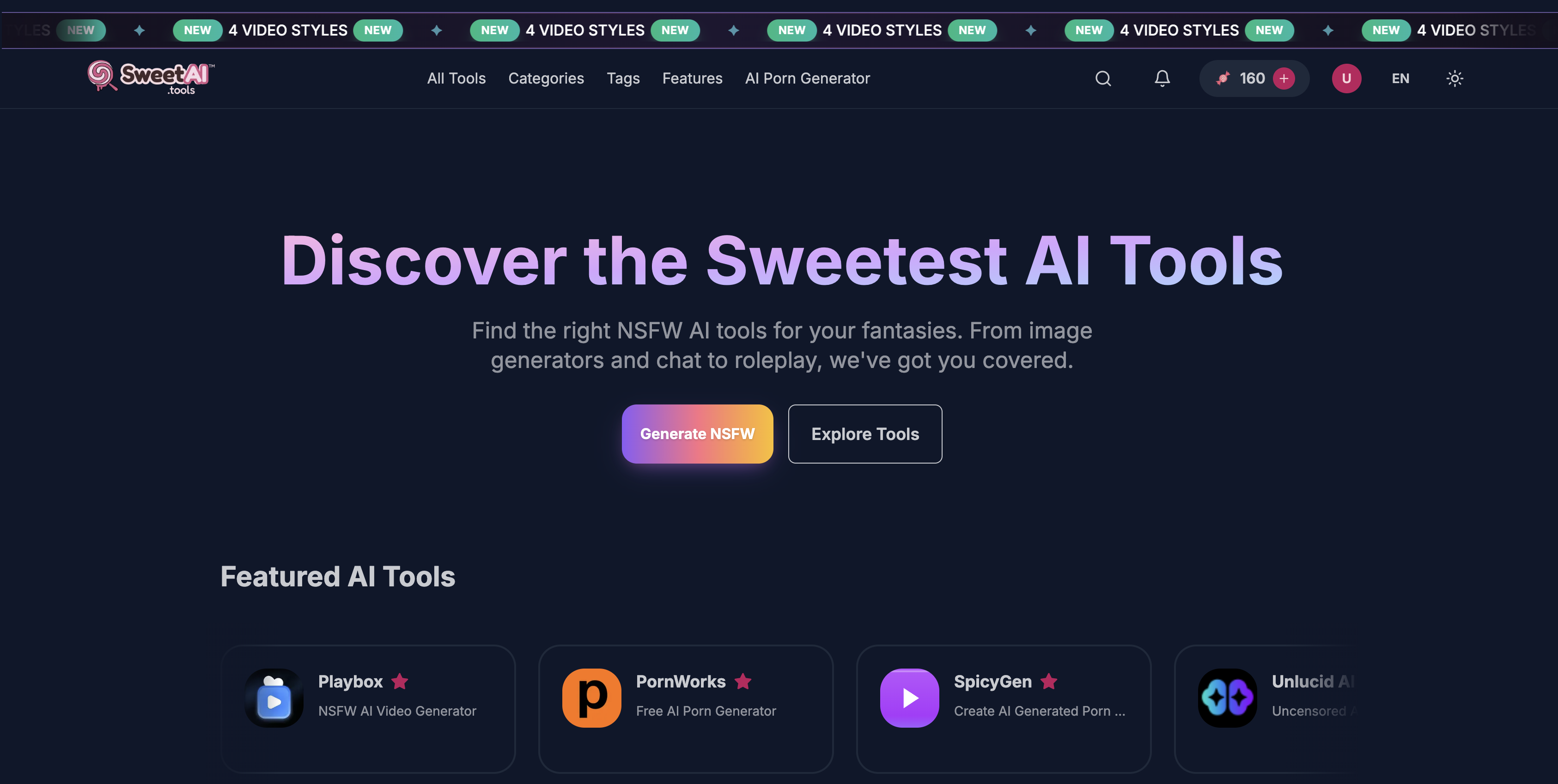 SweetAI Tools landing page