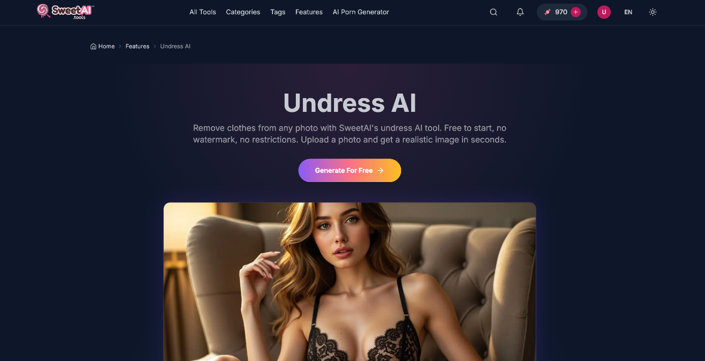 Undress AI landing page