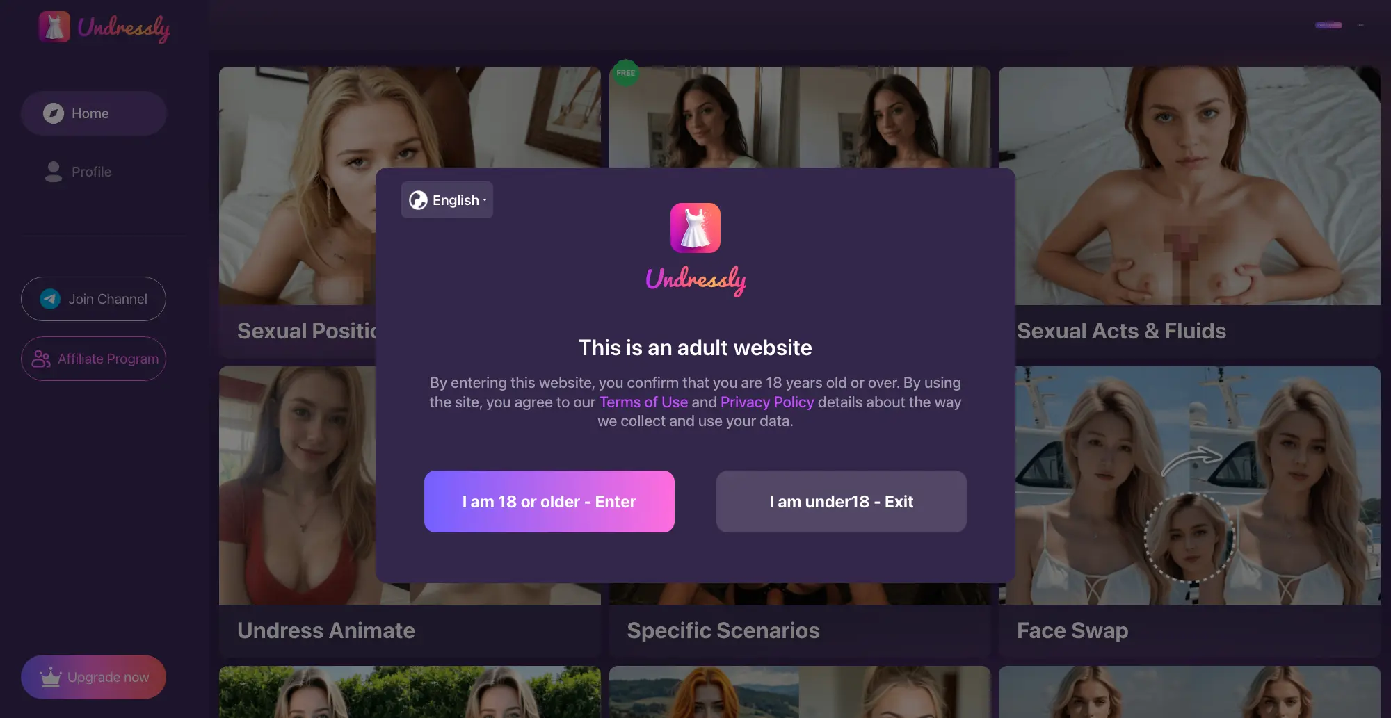 Undress AI landing page